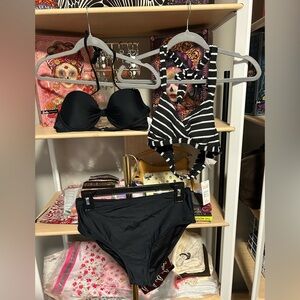 Cupshe 3 piece bundle Black and White Striped Bikini Set